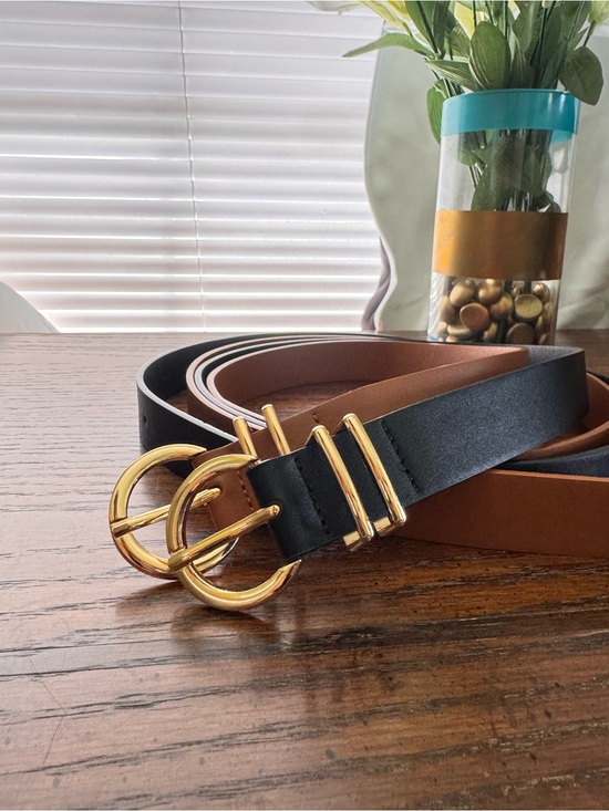Accessories - Black and Brown Leather Belts with Gold Buckle